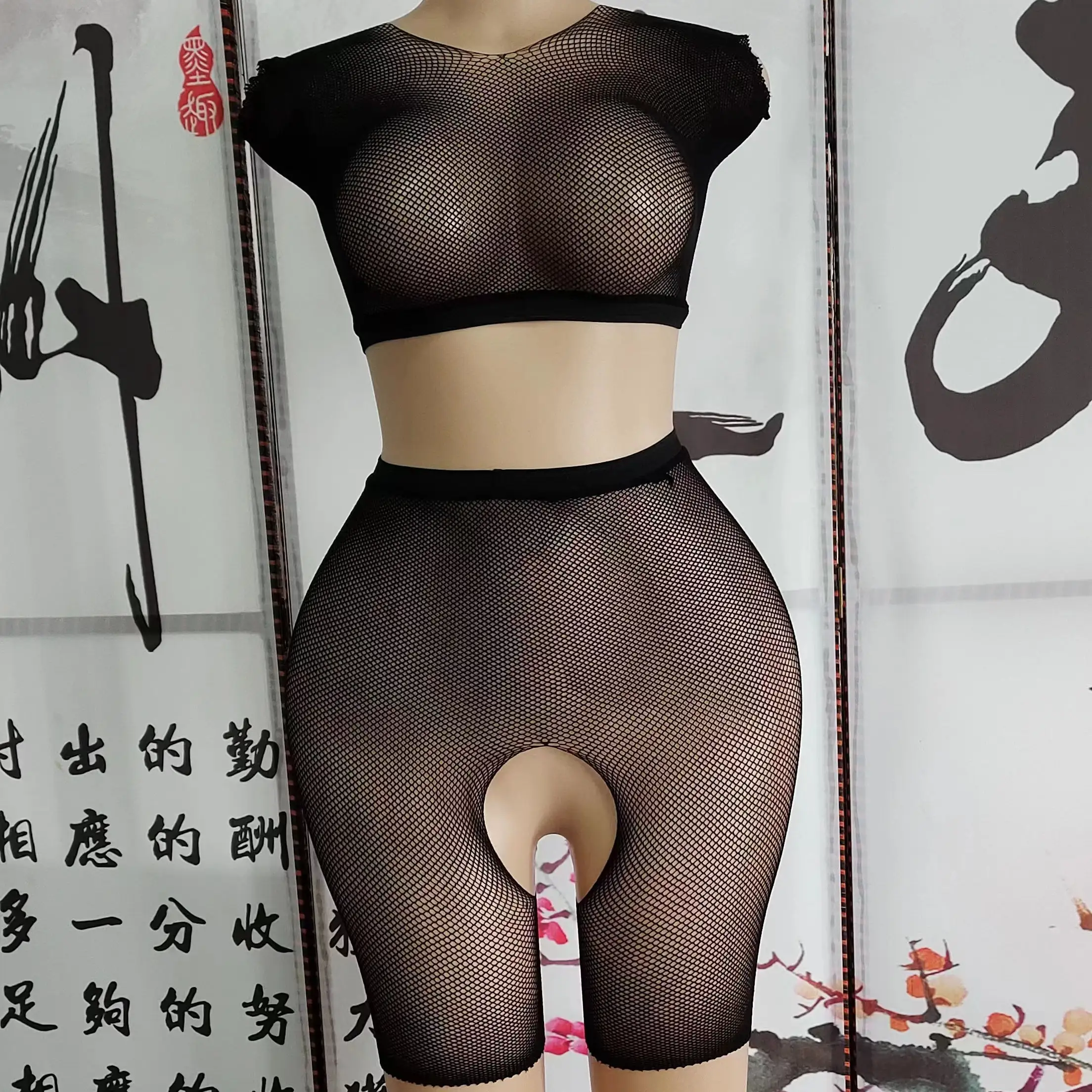 Lingerie arrastão, mulheres erótica adicionar pérola ou strass sexy novo design 2 peças lingerie de modelagem