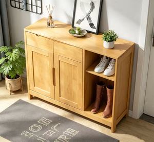 Modern Solid Wood <b>Shoe</b> Rack With 2 Shelves And Cabinet Doors Scandinavian Style Entryway Storage Furniture For Home Use - Product Image 5