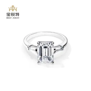 Anello di fidanzamento con anello di diamanti in oro bianco 14 carati con tre anelli di fidanzamento con diamanti in pietra da donna