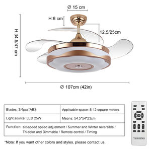 2002B 42inch 110V 220V không cánh điều khiển từ xa quạt trần với đèn Đèn LED thiết kế hiện đại luz con ventilador oculto techo - Product Image 2