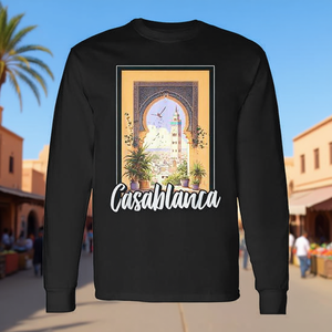 T-shirt à manches longues souvenir de voyage Casablanca, design vue sur la ville du Maroc - Product Image 3