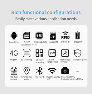 Ht550 <span class=keywords><strong>UHF</strong></span> RFID <span class=keywords><strong>Reader</strong></span> Writer 5.5-inch màn hình với <span class=keywords><strong>8</strong></span>-core CPU, Android 10 4 Gam + 64 gam 4 gam Wifi 10700mha RFID <span class=keywords><strong>Reader</strong></span> tầm xa - Product Image 2