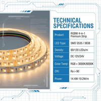 Lampu Strip LED SMD3838 RGBW 24V 120 LED/m PCB 10mm Analog 4-Channel PWM Fleksibel untuk Pencahayaan Dekoratif Dalam Ruangan