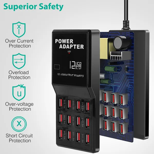 60W 12-Port <strong>USB</strong> Charging Station <strong>Hub</strong> FCJ Fast Charge Desktop <strong>USB</strong> <strong>Hub</strong> Data Transfer Aluminium Alloy Interface Multi <strong>USB</strong> Charger