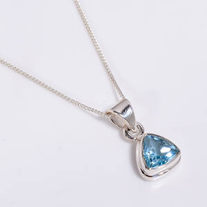 925 Sterling Silver <b>Necklace</b> Natural Blue Topaz Cut Gemstone Handmade Cute Antique Jewelry High Quality Silver Gemstone Jewelry - Product Image 1