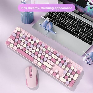 Juego de ratón de teclado inalámbrico retroiluminado RGB Rosa Retro de gran venta para niñas interfaz USB silenciosa para uso de ordenador portátil de oficina - Product Image 5