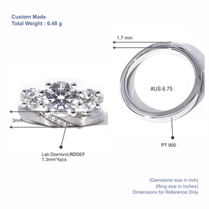 Anillo de Diamantes de Laboratorio con Corte Brillante Redondo Triple en Oro PT950 Personalizado de Tianyu Gems, Elegante y Clásico para Mujer - Product Image 2
