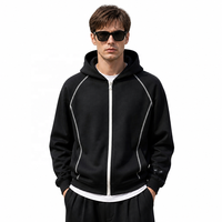 Sweat-shirt à capuche zippé pour homme avec surpiqûres contrastées, style rétro américain, en tissu épais, personnalisable