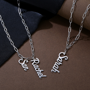 Collana con nome personalizzato iniziali personalizzate in acciaio inox catena quadrata ciondolo uomini e donne gioielli - Product Image 1