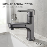 Robinet de lavabo contemporain en plastique ABS avec douchette extractible, finition chromée, montage sur comptoir, eau chaude/froide pour salle de bain