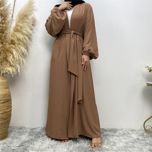 1876# Hot Sale Classic Solid Color <b>Elastic</b> Cuff Big Border With Big <b>Belt</b> Simplicity Versatile Daily Casual Women Cardigan Abaya - Product Image 2