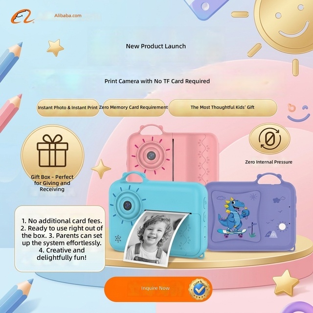 H30 Instant Print Photo Children's Camera with CMOS Sensor and MP3 Function Mini Thermal Printer for Boys and Girls