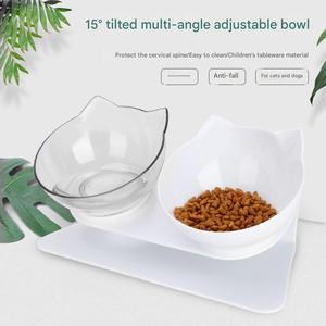 Venda quente Duplo PC + ABS Gato Forma Pet Alimentação Tigelas Personalizado 15 Graus Incline Elevado Dog Bowl - Product Image 3