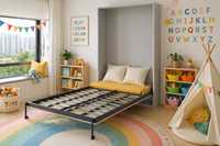 Cama Murphy Moderna de Pared, Plegable, con Estructura Metálica, Ahorra Espacio, para Dormitorio u Hotel