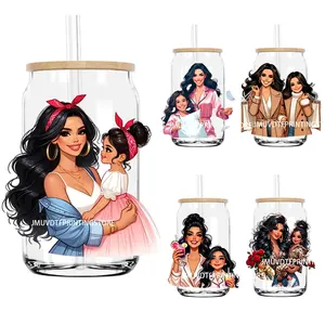 Latina mamá e hija UV DTF transferencias pegatinas calcomanías para Libbey tazas frías tazas vaso impermeable DIY Logo Día de la madre - Product Image 1