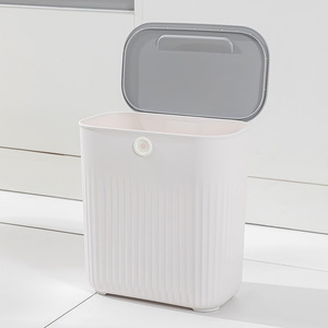 Rectangular Striped Lidded Trash Can 10L Indoor Kitchen Bedroom Waste <b>Bin</b> Storage Bucket With Lid Hygiene Design - Product Image 3