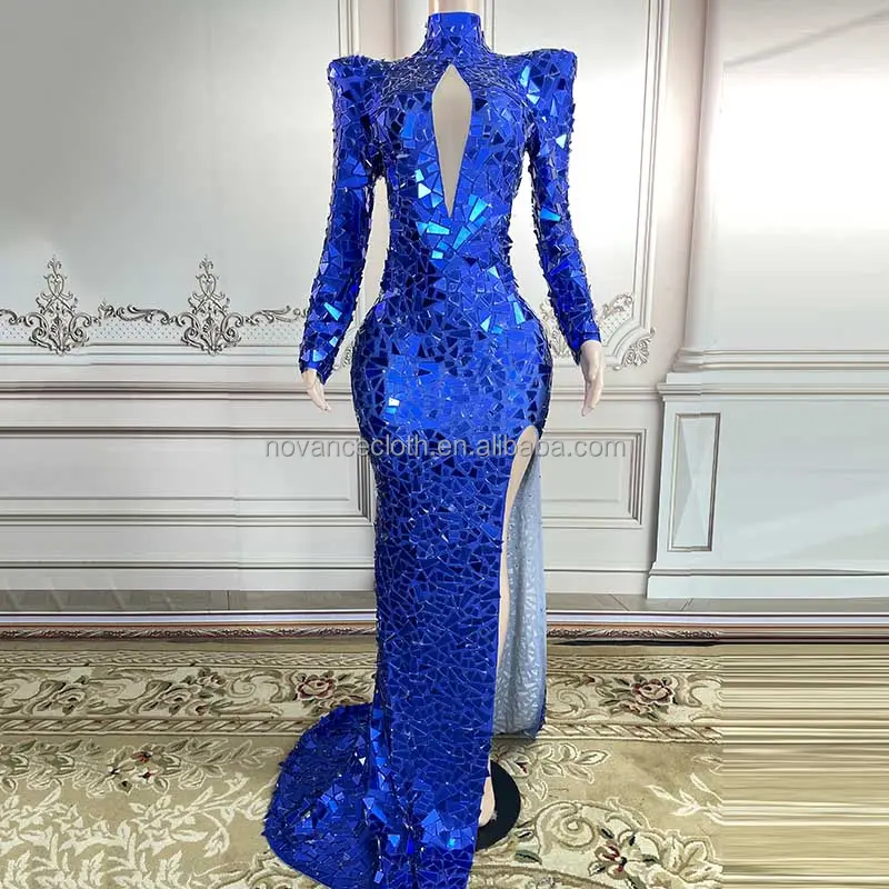 NOVANCE Y2638 2022 new arrivals blingbling sexy slit mirror sequins dress royal blue elegant evening dresses for woman party