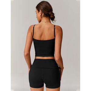 Conjunto Deportivo de Dos Piezas, Top Corto con Cuello en V y Pantalones Cortos de Cintura Alta para Mujer, Ropa de Gimnasio y Yoga, Talla M, Spandex y Poliéster - Product Image 4