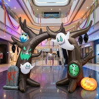 Arche gonflable d'Halloween de 2,4 m avec arbre hanté, hibou fantôme et pierre tombale LED pour la décoration d'entrée de fête en extérieur