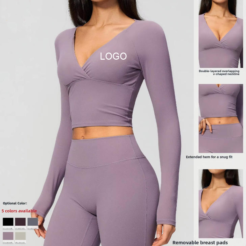 New Creamy-Texture Yoga Long-Sleeve Top Women Waist-Cinching Slimming Figure-Hugging Three-Dimensional Drape Sweat-Wicking