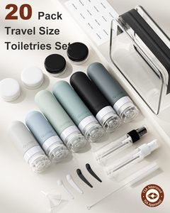 Lot de 20 flacons de voyage en silicone approuvés par la TSA, étanches, pour articles de toilette, shampoing/après-shampoing, légers, à large ouverture, réutilisables - Product Image 2