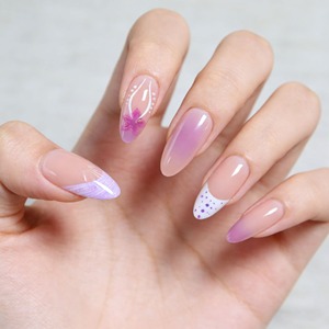 <span class=keywords><strong>Uñas</strong></span> Postizas K058 con Degradado Morado y Blanco, Diseño de Copo de Nieve, Estilo Francés, Reutilizables, Estética Invernal, ABS Premium, Venta al Por Mayor, Disponibles en Stock - Product Image 1