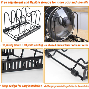Support <span class=keywords><strong>de</strong></span> rangement extensible pour couvercles <span class=keywords><strong>de</strong></span> casseroles et poêles, organisateur sous armoire avec 9 séparateurs ajustables - Product Image 3