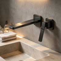 Robinet de lavabo mural, mitigeur dissimulé doré pour salle de bain de villa