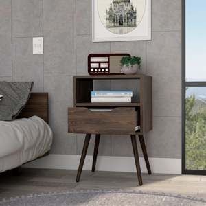 Nightstand 25 H Dark Walnut One Drawer One Open <b>Shelf</b> Four Legs - Product Image 2