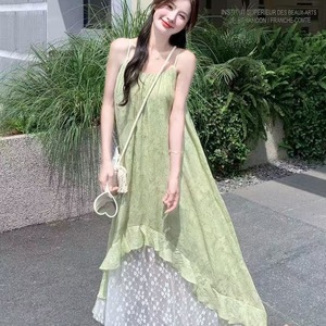 French Style Sweet Light Green Floral Print Sundress Strapless Long Dress For Holiday Celebration Casual Wear - Product Image 4