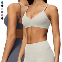 Soutien-gorge de sport pour femme FWX9616, col en V, nylon et élasthanne, avec coussinets amovibles et bretelles fines réglables, pour la course à pied, la gym et les activités sportives