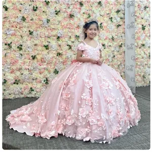 Blush 3D floreale Applique abito da bambina piccola principessa festa di nozze fiore evento formale per bambini regali - Product Image 1