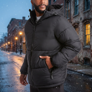 Malvan Enterprises Custom Casual Men Winter Hooded Stand Collar Zipper Closure <b>Waterproof</b> Puffer <b>Jacket</b> with 100% Nylon Filling - Product Image 3