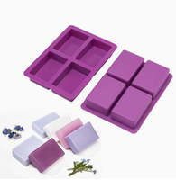 DeSheng Custom Dikke Duurzame Violet 4-Vaks Siliconen Rechthoekige Mal Herbruikbaar voor Zeep & Brownie Bakken Handgemaakte Taartgereedschap