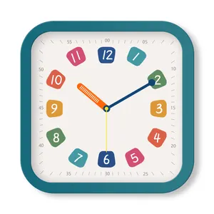 Çocuklar için 12 inç renkli basit öğrenme saat çalışma çocuk öğretim saat plastik yuvarlak sessiz eğitim duvar saati