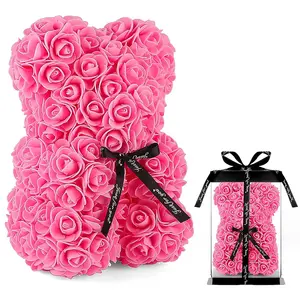 UO cadeau saint-valentin 25cm 40cm grand ours Rose avec boîte cadeau lumière Led cadeaux petite amie fleur artificielle mousse Rose
