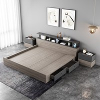 Mobilier de lit double de grande taille, meuble de chambre à coucher, avec tiroir de rangement