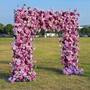 Arche carrée de fleurs artificielles pour scène de mariage, toile de fond rose en soie, décoration de mariage avec roses - Product Image 5