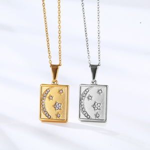 Trendy Crystal Pave Moon <strong>Star</strong> Pendant Zircon Crescent Necklace 18k Gold Plated Stainless Steel <strong>Italian</strong> Horn Necklace Jewelry - Product Image 4