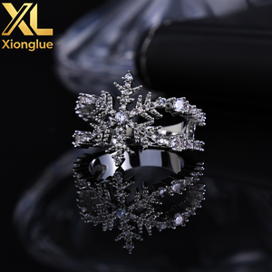 Wholesale European and American Double <b>Row</b> Zircon Snowflake Ring, Niche Minimalist Design Accessory - Product Image 2