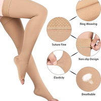 JR-878 Chaussettes de compression pour femmes, antidérapantes, au-dessus du genou, à bout ouvert, 20-30 mmHg