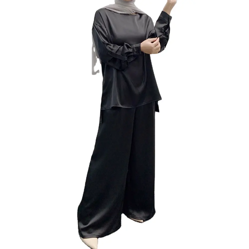 Conjunto de roupa islâmica salwar kameez, duas peças terno e calças de cetim