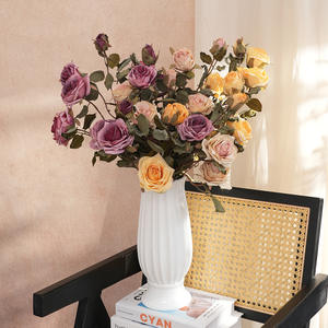 手工小花束4头人造焦边玫瑰花卉布置家居装饰DIY材料 - Product Image 1