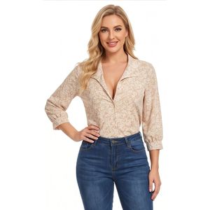 Robe à imprimé floral pour femmes, avec nœud à nouer au cou, manches bouffantes trois quarts, coupe ample, style vintage, haut de printemps - Product Image 5