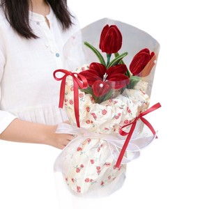 Ramo de Tulipanes y Phalaenopsis Artificiales con Técnica de Flocado, Hecho a Mano, Regalo Creativo para el Día de la Madre, Cumpleaños y Festividades - Product Image 4