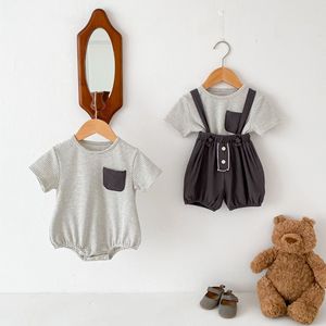 Angou INS Stile Coreano Set Estivo per Neonati e Bambini, Tutine a Righe in Cotone, T-Shirt Versatile con Tasche per Esterni - Product Image 4
