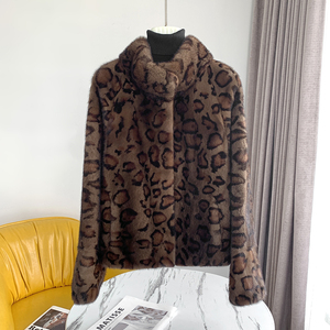 Cappotto invernale Casual da <span class=keywords><strong>donna</strong></span> di lusso con stampa leopardata 100% vera giacca di visone Full Skin - Product Image 2