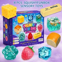 Lot de 8 jouets sensoriels anti-stress en forme de patte, de cube alimentaire et de fruit pour enfants et adultes – Boîte cadeau souple et compressible