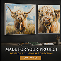 Impression murale Vache des Highlands, portrait de bovins à poils longs pour salon, ferme, bureau, hôtel, intérieurs rustiques et modernes
