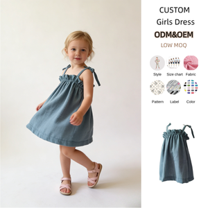 Vestito Estivo Personalizzato per Bambine in <span class=keywords><strong>Mussola</strong></span> 100% <span class=keywords><strong>Cotone</strong></span> con Bretelle e Volant sul Busto - Product Image 1